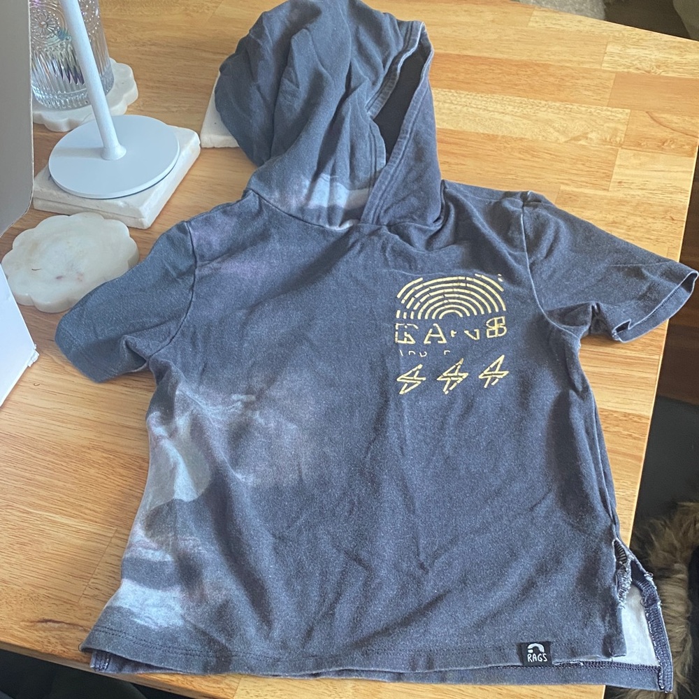 Rags to Raches Gray and White Hooded Tee